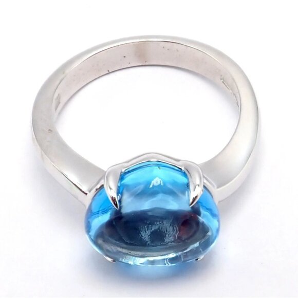 Authentic! Bulgari 18k Whtie Gold Mediterranean Eden Blue Topaz Ring Size 6 - Picture 9 of 14